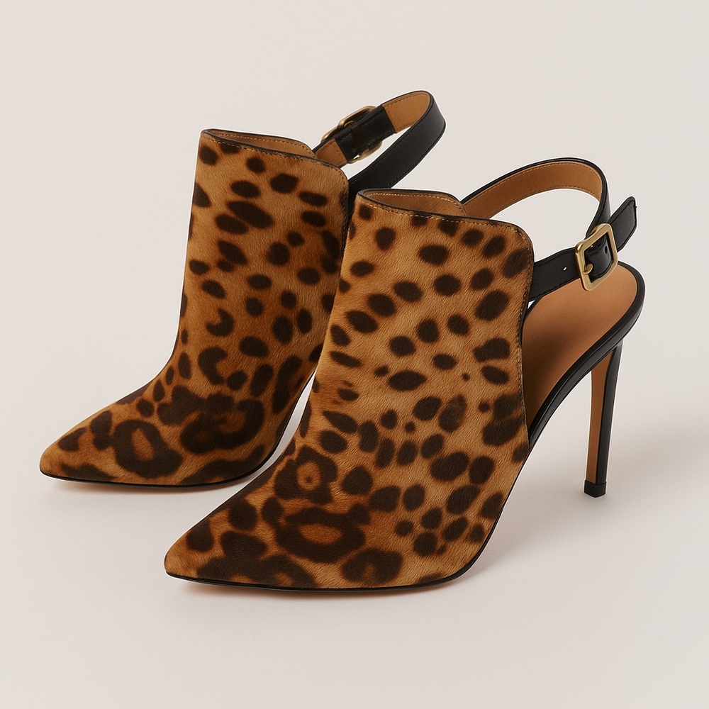 Nine West Leopard Print Slingback Bootie Heels 7.5